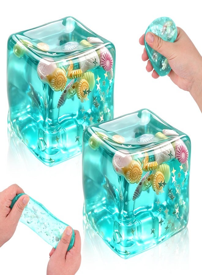ZROCIGA Ice Cubes Stress Balls,Soft Slow Rise Squishy Stress Relief Sensory Toy,Square Shape Squeeze Ball, Stretchy Fidgets Toys, for Adults (2*Ice Cubes Marine - Image 1