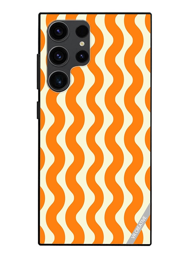 VR CREATIVE Protective Case Cover For Samsung Galaxy S24 Ultra Vertical Groovy Chevron Orange Stripe Autumn Pattern Design Multicolour - Image 1