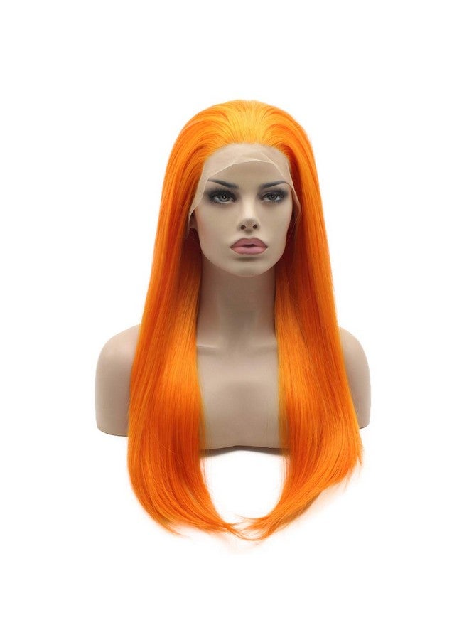 Lushy Straight Long Orange Full Density Half Hand Tied Heat Resistant Synthetic Lace Front Wig - Image 1