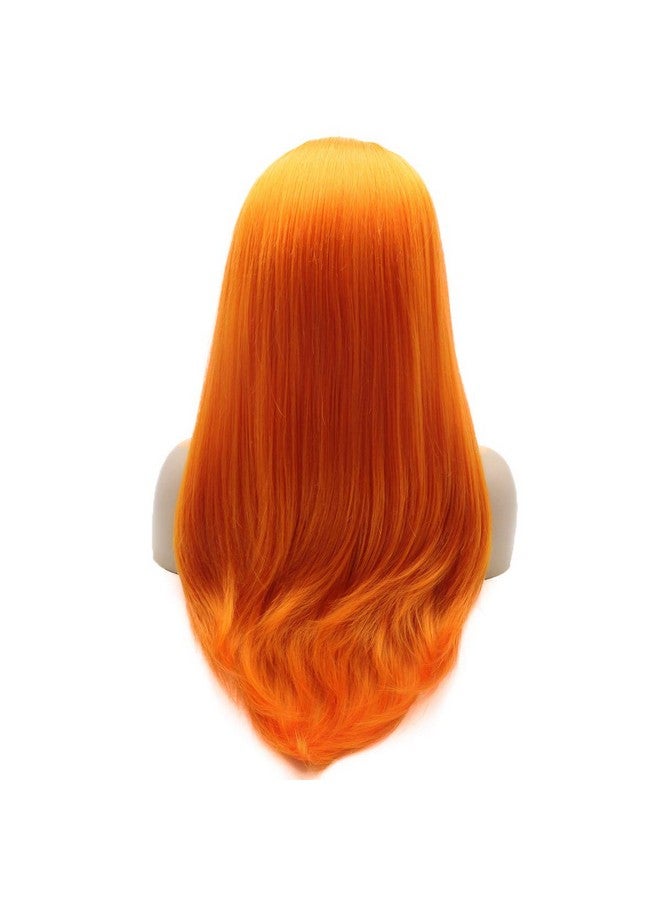 Lushy Straight Long Orange Full Density Half Hand Tied Heat Resistant Synthetic Lace Front Wig - Image 5