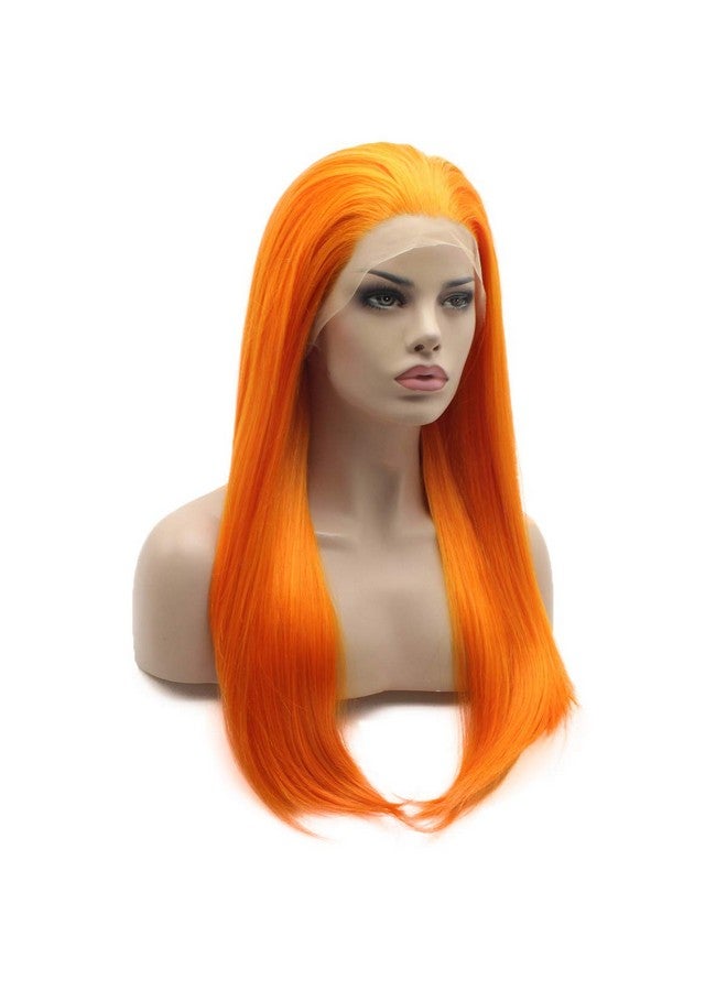 Lushy Straight Long Orange Full Density Half Hand Tied Heat Resistant Synthetic Lace Front Wig - Image 3