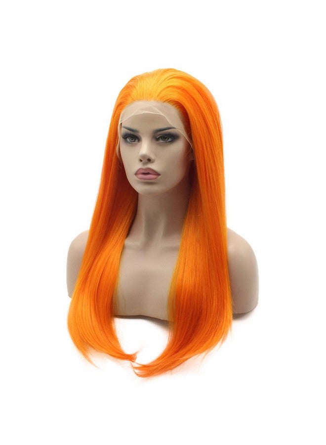 Lushy Straight Long Orange Full Density Half Hand Tied Heat Resistant Synthetic Lace Front Wig - Image 4