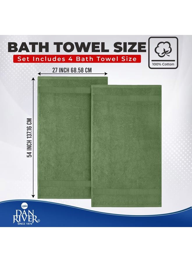 DAN RIVER Bath Towels Set of 4, 27 x 54 Inches, 100% Cotton, Larger & Lighter Weight, Quicker to Dry, Super Soft and Absorbent, Ideal Large Bath Towel for Daily Use, Sage Green - Image 2