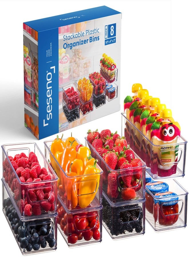 Seseno Set Of 8 Refrigerator Organizer Bins - Stackable Fridge Organizers with Cutout Handles for Pantry, Freezer, Kitchen, Countertops, Cabinets - Clear Plastic Food Storage Bins - Image 1