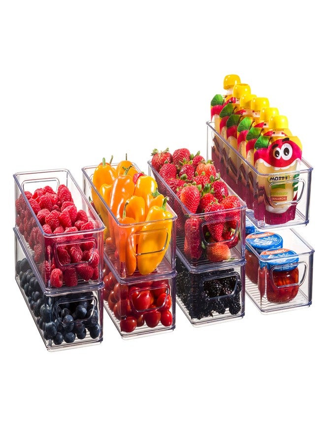Seseno Set Of 8 Refrigerator Organizer Bins - Stackable Fridge Organizers with Cutout Handles for Pantry, Freezer, Kitchen, Countertops, Cabinets - Clear Plastic Food Storage Bins - Image 4