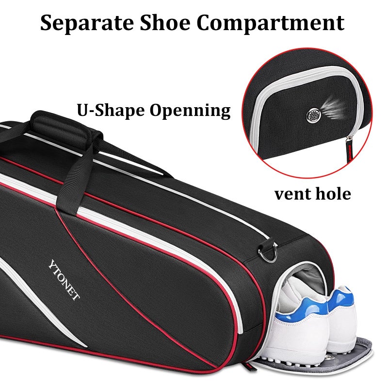 Ytonet Tennis Bag 6 Rackets, Large Tennis Racket Bag for Men Women with Insulated Pocket Shoe Compartment Water Resistant 3-Ways Carry Padded Badminton Cover for Pro/Team/Familiy Training, Black - Image 4