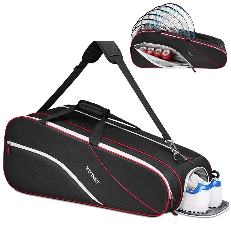 Ytonet Tennis Bag 6 Rackets, Large Tennis Racket Bag for Men Women with Insulated Pocket Shoe Compartment Water Resistant 3-Ways Carry Padded Badminton Cover for Pro/Team/Familiy Training, Black - Image 1