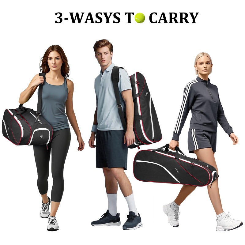 Ytonet Tennis Bag 6 Rackets, Large Tennis Racket Bag for Men Women with Insulated Pocket Shoe Compartment Water Resistant 3-Ways Carry Padded Badminton Cover for Pro/Team/Familiy Training, Black - Image 5