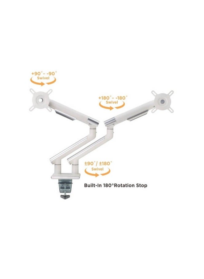 Newstar 91-LDT49C024 Dual Slim Aluminum Spring-Assisted Monitor Arms, Fits 17" to 32" Screen, 9kg Max Weight, 180° Rotation Stop, Cable Management, Tension Indicator, Black | 91-LDT49C024 - Image 2