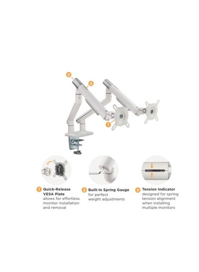 Newstar 91-LDT49C024 Dual Slim Aluminum Spring-Assisted Monitor Arms, Fits 17" to 32" Screen, 9kg Max Weight, 180° Rotation Stop, Cable Management, Tension Indicator, Black | 91-LDT49C024 - Image 3