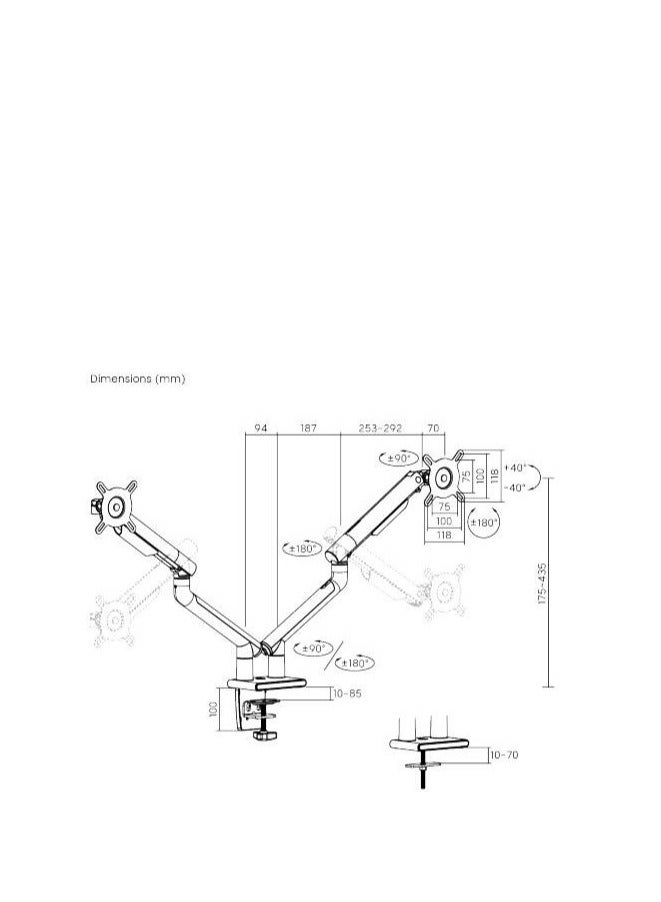 Newstar 91-LDT49C024 Dual Slim Aluminum Spring-Assisted Monitor Arms, Fits 17" to 32" Screen, 9kg Max Weight, 180° Rotation Stop, Cable Management, Tension Indicator, Black | 91-LDT49C024 - Image 5
