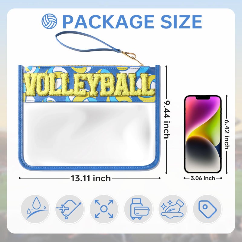 PPeen Volleyball Gifts Cosmetic Makeup Bag, Volleyball Stuff Accessories, Portable Toiletry Storage Bag with Chenille Letter Clear Zipper Toiletry Pouch - Image 2