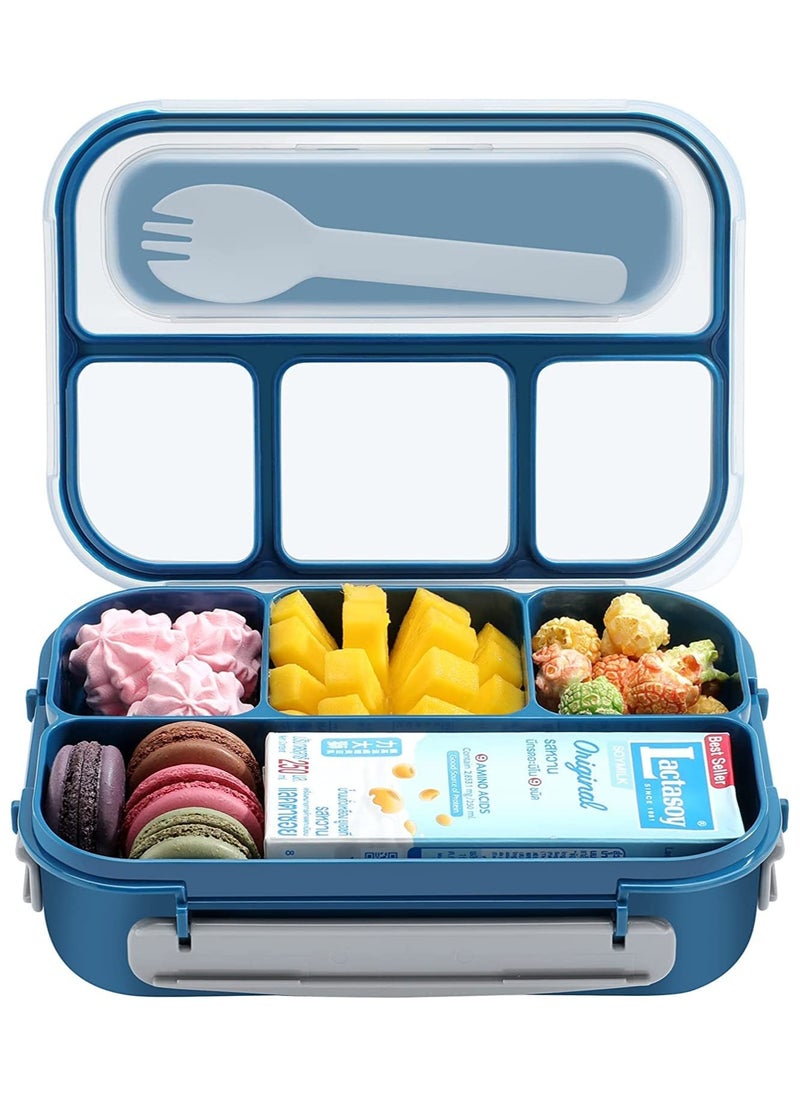 YIM-VIBEHAUS Lunch Boxes for Kids, 4 Compartment Bento Lunch Box for Kids, Leakproof Lunch Box,Microwave & Dishwasher & Freezer Safe,  BPA Free, 1300ML (Blue)  - Image 1