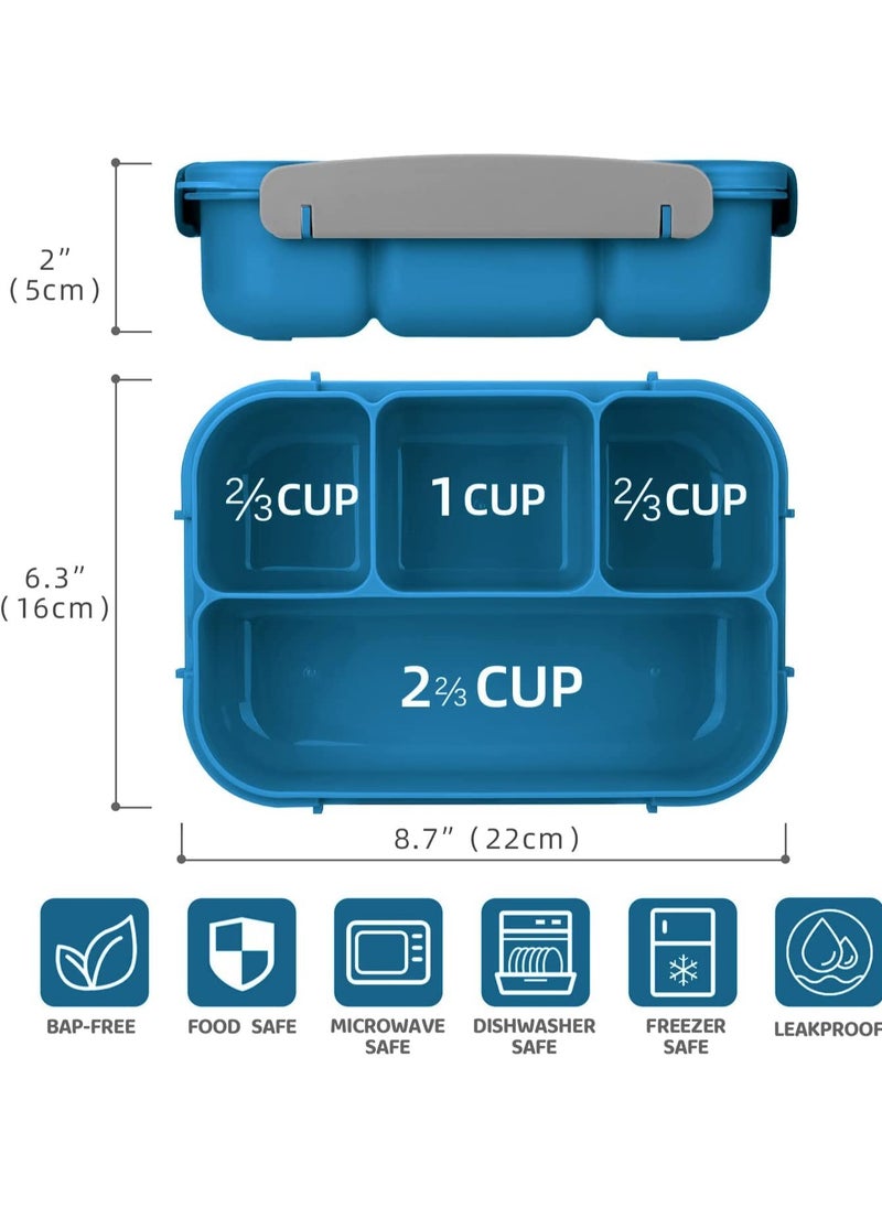 YIM-VIBEHAUS Lunch Boxes for Kids, 4 Compartment Bento Lunch Box for Kids, Leakproof Lunch Box,Microwave & Dishwasher & Freezer Safe,  BPA Free, 1300ML (Blue)  - Image 5