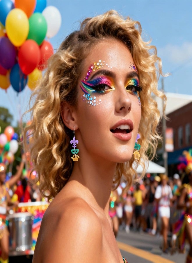 Cifudec Acrylic Mardi Gras Earrings Sequin Fleur De Lis Letter Mask Crown Earrings for Women, Carnival Earrings for Fat Tuesday Celebration, Mardi Gras Parade Accessory Gifts (MaskCrown) - Image 5