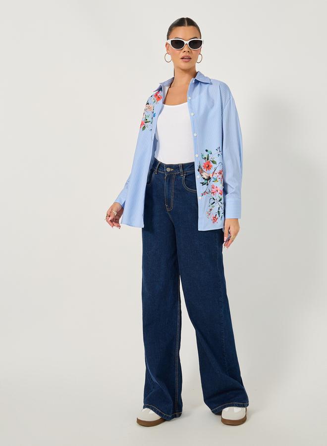 Styli Long Sleeves Oversized  Floral Printed Collared Shirt  - Image 3