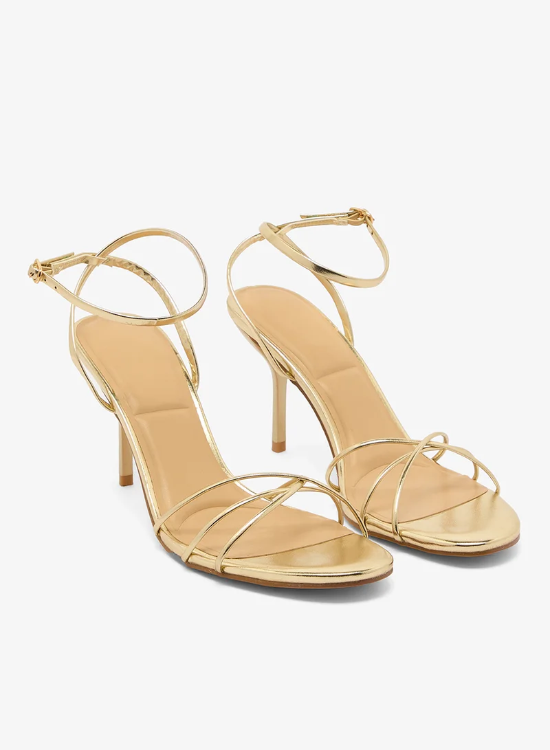 Truffle Gold pu High Heel Stiletto Strappy Detail Gold Sandal for Women | Best Price UAE