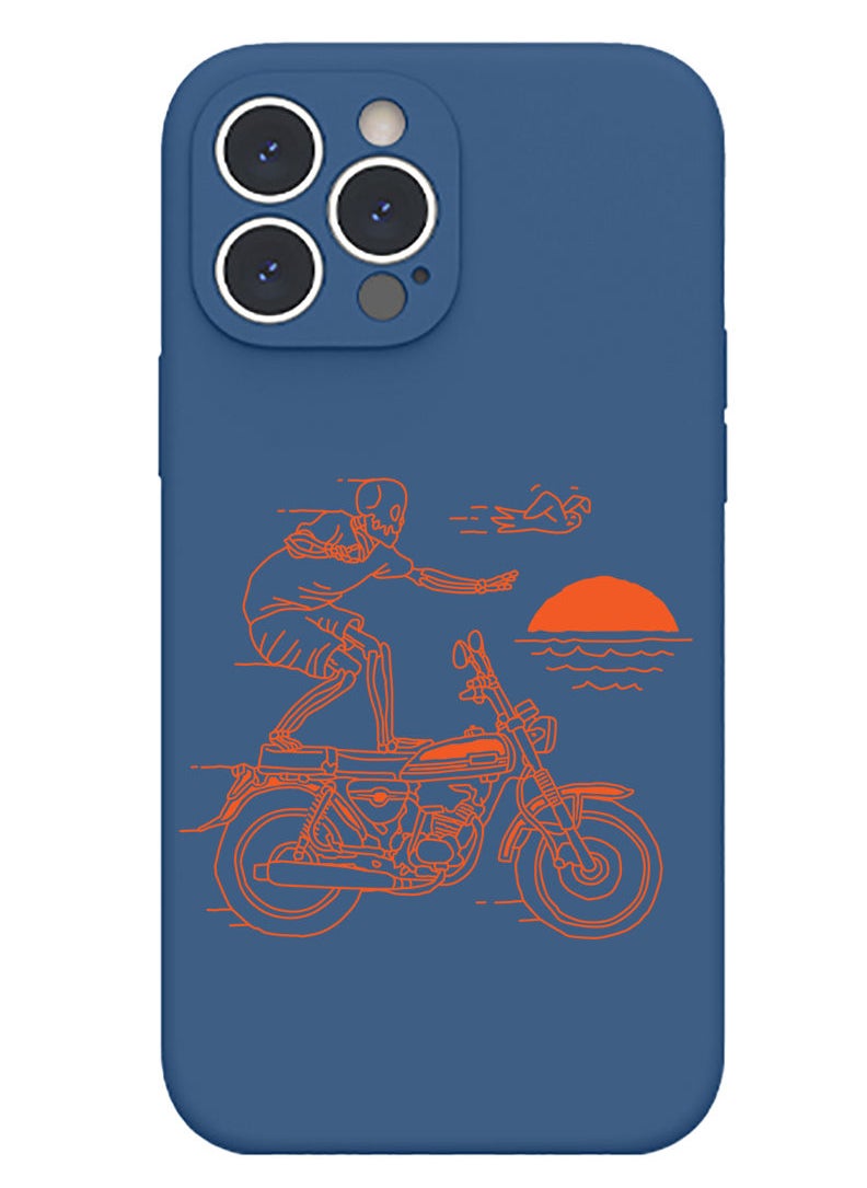 Theodor - Protective Slim Fit Case Liquid Silicone Cover with Full Body Protection Anti-Scratch Shockproof Case For iPhone 13 Pro Max Blue  - Skull - Image 1