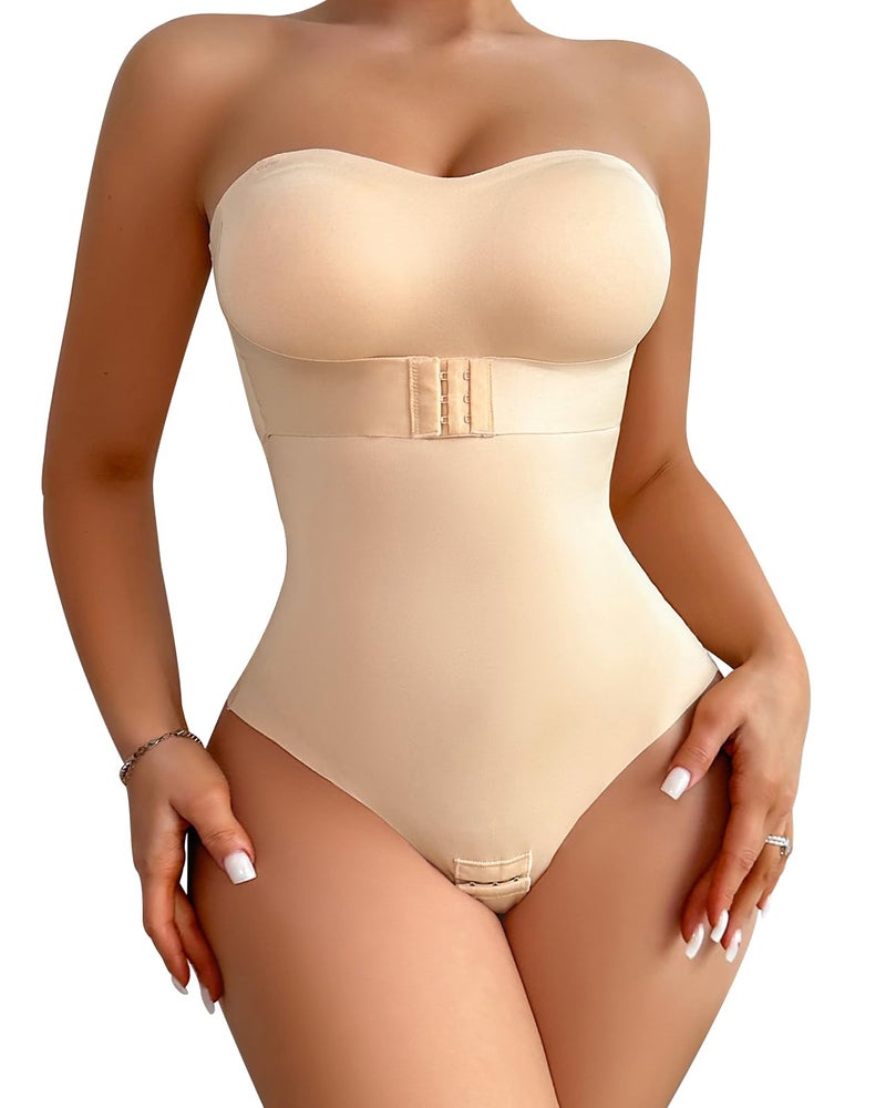 USEASY Shapewear Bodysuit Tummy Control Strapless Bra Shapewear for Women Strapless Faja Body Shaper Thong Light Shapewear Beige M - Image 1