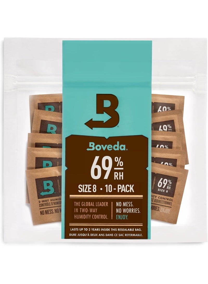 بوفيدا عبوات التحكم في الرطوبة ثنائية الاتجاه من Boveda بنسبة 69% RH (عبوة من 10 قطع) - حل ترطيب شامل لحافظات السيجار - يعيد الرطوبة ويحافظ عليها - Image 1