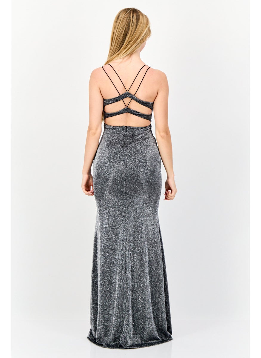 Lulus Women Metallic Maxi Dress, Silver  - Image 3