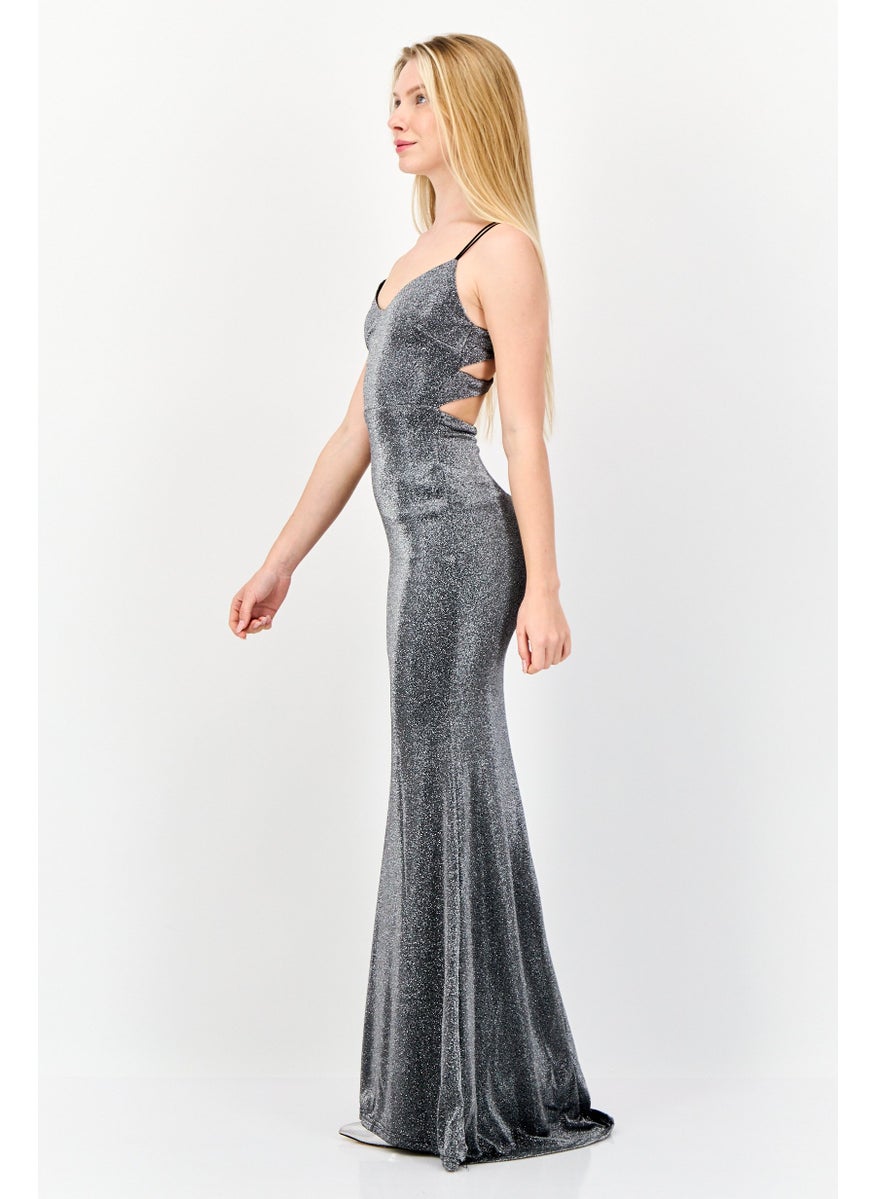 Lulus Women Metallic Maxi Dress, Silver  - Image 2