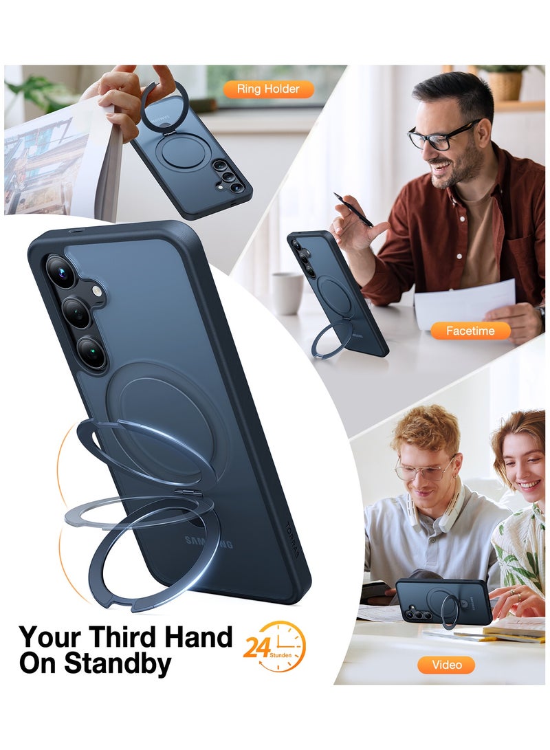 TORRAS Magnetic Ostand for Samsung Galaxy S24 Case 6.2" [Compatible with MagSafe] [Mil-Grade Drop Tested] [Ring Holder] [Build in Kickstand]Matte Translucent Slim Back Soft Edge with Stand, Black - Image 4