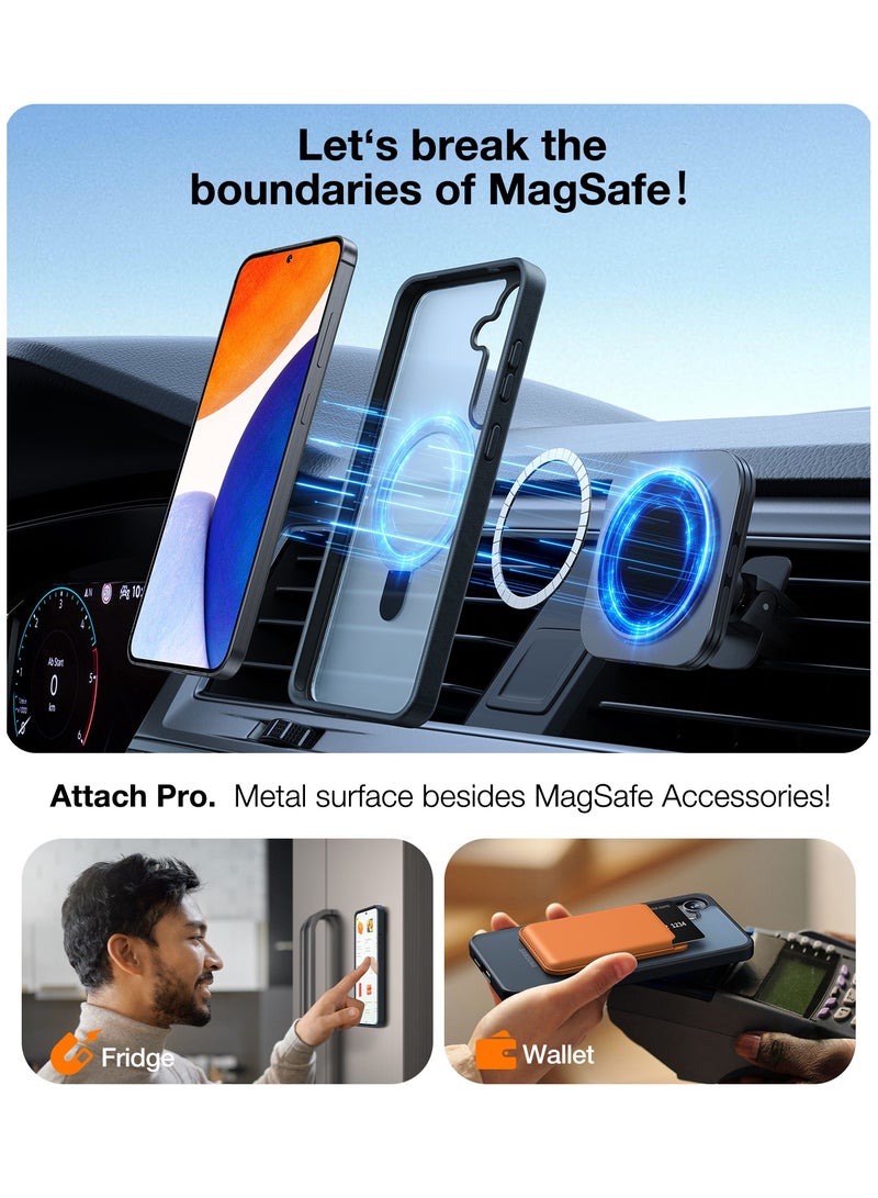 TORRAS Magnetic Ostand for Samsung Galaxy S24 Case 6.2" [Compatible with MagSafe] [Mil-Grade Drop Tested] [Ring Holder] [Build in Kickstand]Matte Translucent Slim Back Soft Edge with Stand, Black - Image 3