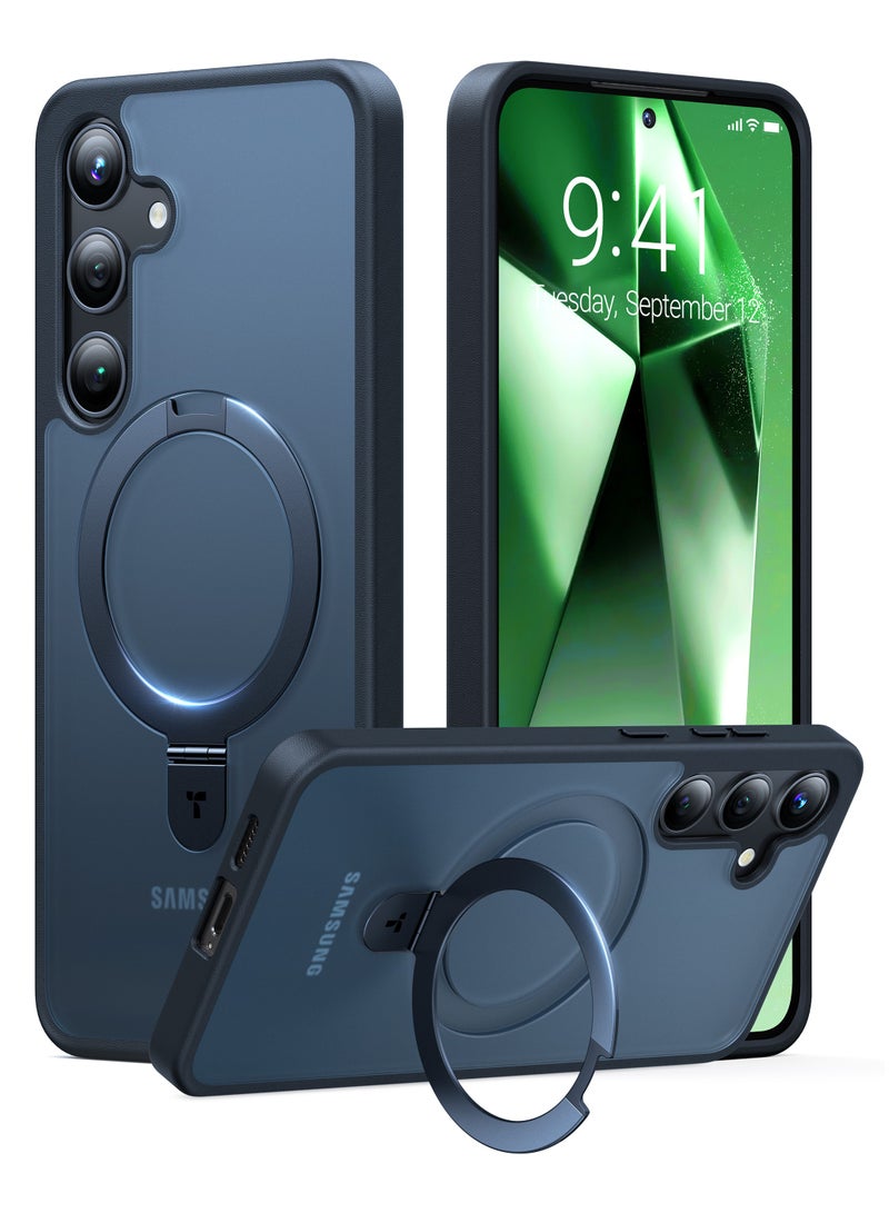 TORRAS Magnetic Ostand for Samsung Galaxy S24 Case 6.2" [Compatible with MagSafe] [Mil-Grade Drop Tested] [Ring Holder] [Build in Kickstand]Matte Translucent Slim Back Soft Edge with Stand, Black - Image 1