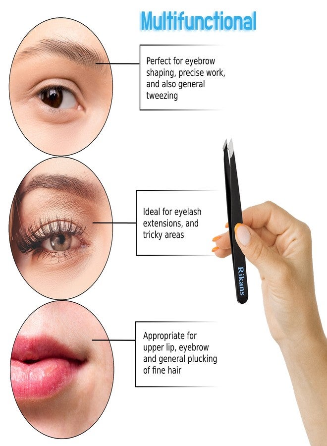 Rikans Precision Tweezers Set - Pack of 4 Black Professional Tweezers - Handy Carry Pouch - Superior Stainless Steel Tweezer Set - Splinters, Eyebrows, Facial or Ingrown Hair - Blackheads Remover - Image 3
