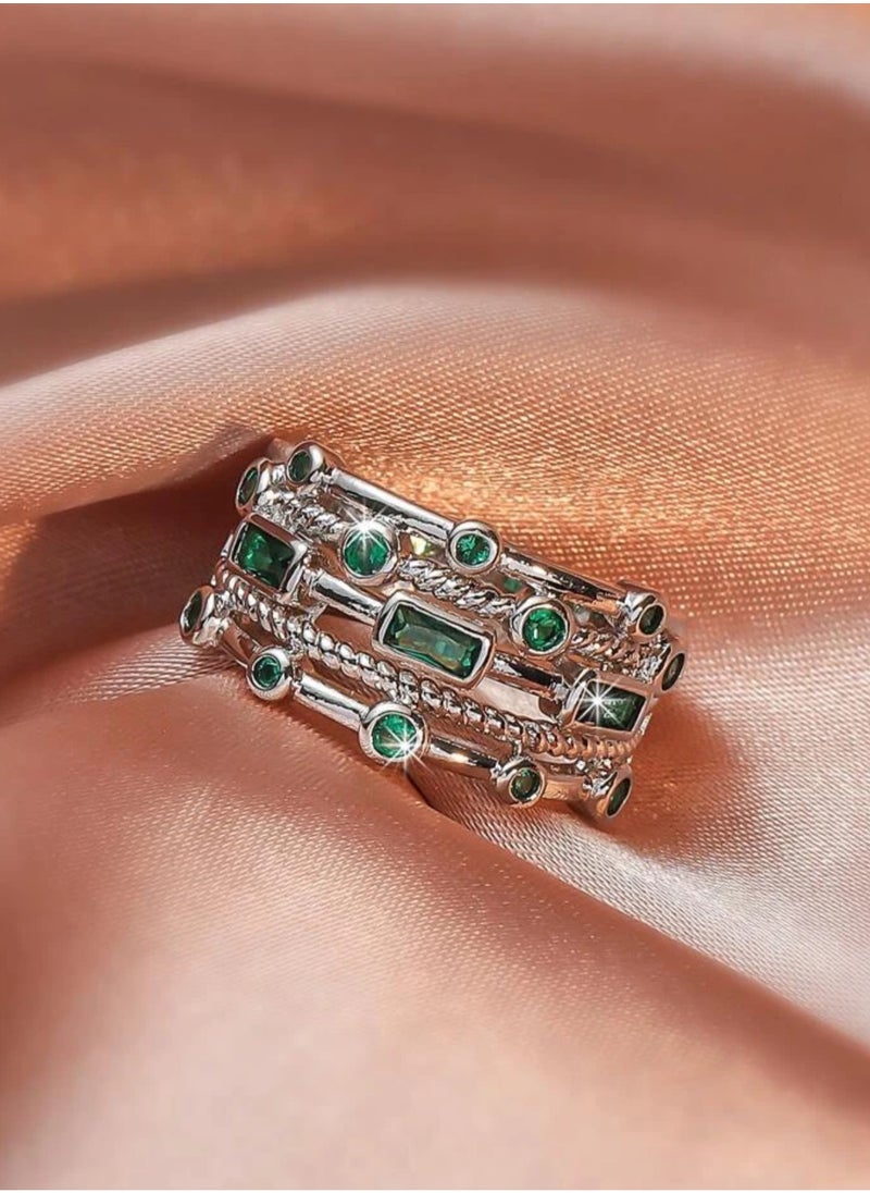 sixtyfour Elegant Silver Plated Cubic Zirconia Ring For Women Size 8  - Image 2