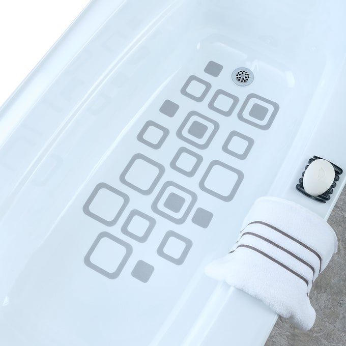 MICROBANINFUSED SQUARE NONSLIP SAFETY TREADS ADHESIVE ANTISLIP BATHROOM ACCESSORIES BATHTUB SHOWER STEP POWER GRIP FLOOR GRIPS DESIGN YOUR OWN PATTERN GRAY 21 COUNT