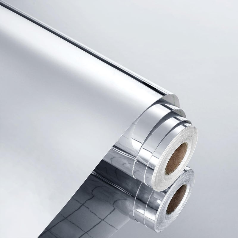 WESTICK Silver Mirror Stickers for Walls Self Adhesive Mirror Contact Paper Peel and Stick Vinyl Sticker Mirror Wallpaper for Decoration Home DIY Glass Door Countertops Dresser Appliance 24 x 118