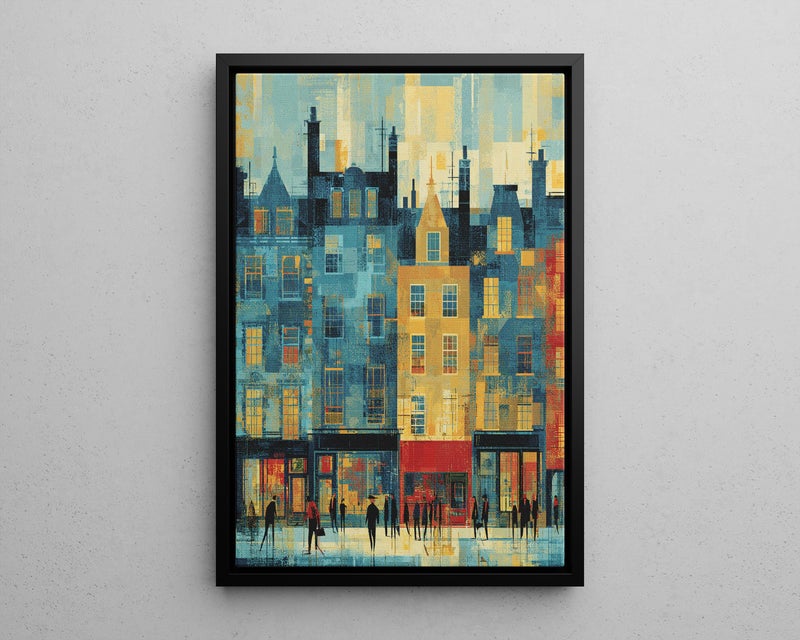 TNESSENTIAL Abstract Urban Cityscape Painting Poster or Canvas Print, Geometric Mosaic Street Scene Art, European-Inspired Teal Ochre Red Wall Decor - Image 5