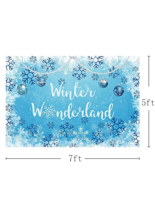 MEHOFOND 7x5ft Winter Wonderland Backdrop for Ice Blue Boy Baby Shower 1st Birthday Party Christmas Snowflake Photography Background Bokeh Sliver Glitter Pearl Banner Decoration Photo Booth Props - Image 3