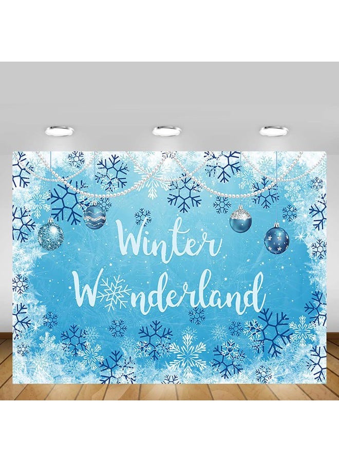 MEHOFOND 7x5ft Winter Wonderland Backdrop for Ice Blue Boy Baby Shower 1st Birthday Party Christmas Snowflake Photography Background Bokeh Sliver Glitter Pearl Banner Decoration Photo Booth Props - Image 5