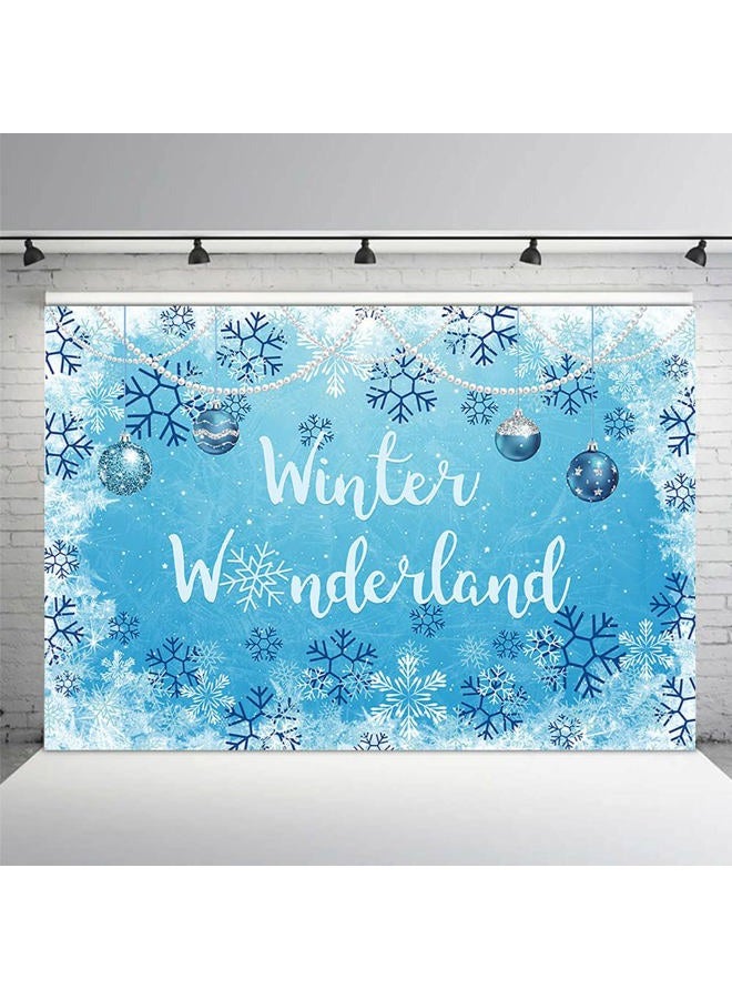 MEHOFOND 7x5ft Winter Wonderland Backdrop for Ice Blue Boy Baby Shower 1st Birthday Party Christmas Snowflake Photography Background Bokeh Sliver Glitter Pearl Banner Decoration Photo Booth Props - Image 1