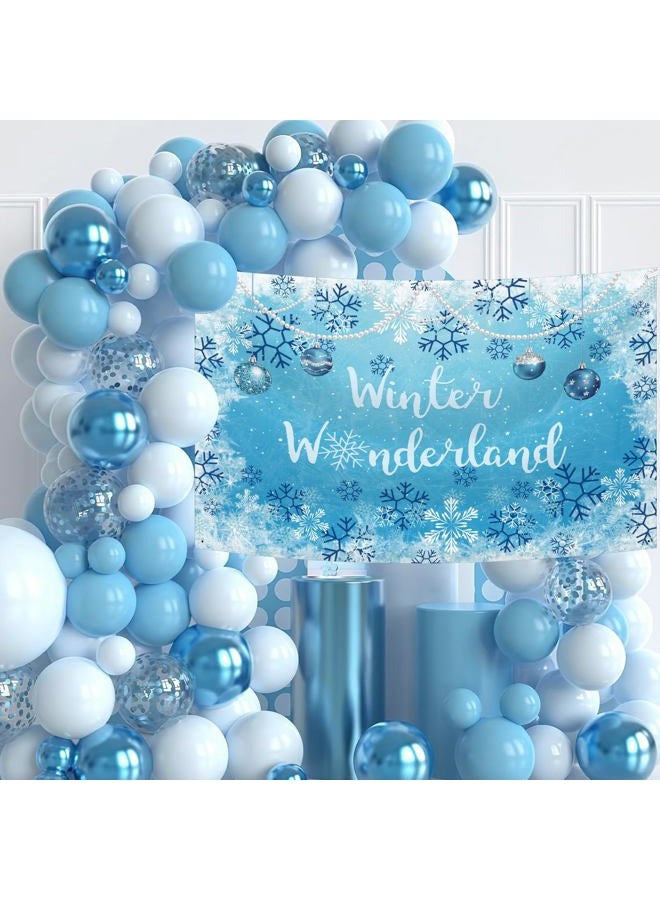 MEHOFOND 7x5ft Winter Wonderland Backdrop for Ice Blue Boy Baby Shower 1st Birthday Party Christmas Snowflake Photography Background Bokeh Sliver Glitter Pearl Banner Decoration Photo Booth Props - Image 4