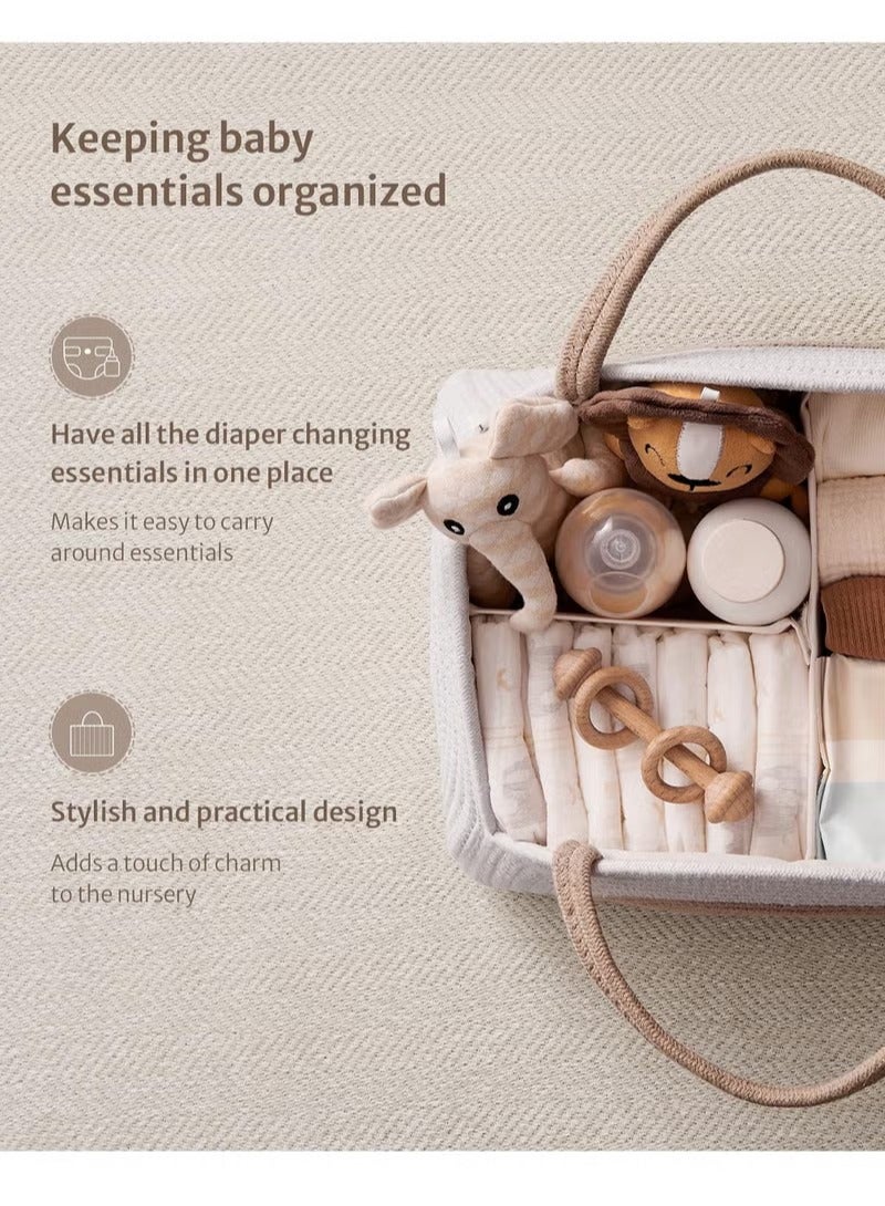 Arabest Baby Diaper Caddy Organizer, Cotton Rope Diaper Caddy Basket, Large Baby Shower Caddy for Newborn Boys and Girls, Gift for Baby Shower List, Newborn Essentials Basket, Earthy Rainbow - Image 2
