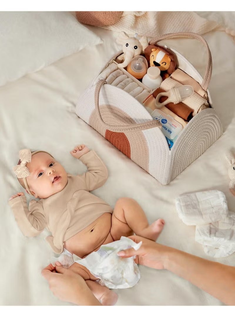 Arabest Baby Diaper Caddy Organizer, Cotton Rope Diaper Caddy Basket, Large Baby Shower Caddy for Newborn Boys and Girls, Gift for Baby Shower List, Newborn Essentials Basket, Earthy Rainbow - Image 4