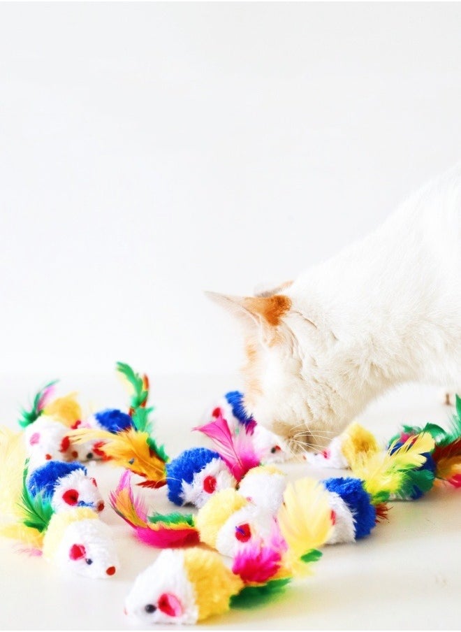 Generic 10 PCS Furry Pet Toys Mice Cat Toy Mouse Cat Catcher Toys with Tails Kitten Toy, Rattle Mouse Cat Toy Assorted Interactive Cat Toys for Indoor Kitten Sound Mouse for Cats and Kittens (Random Color)  - Image 2