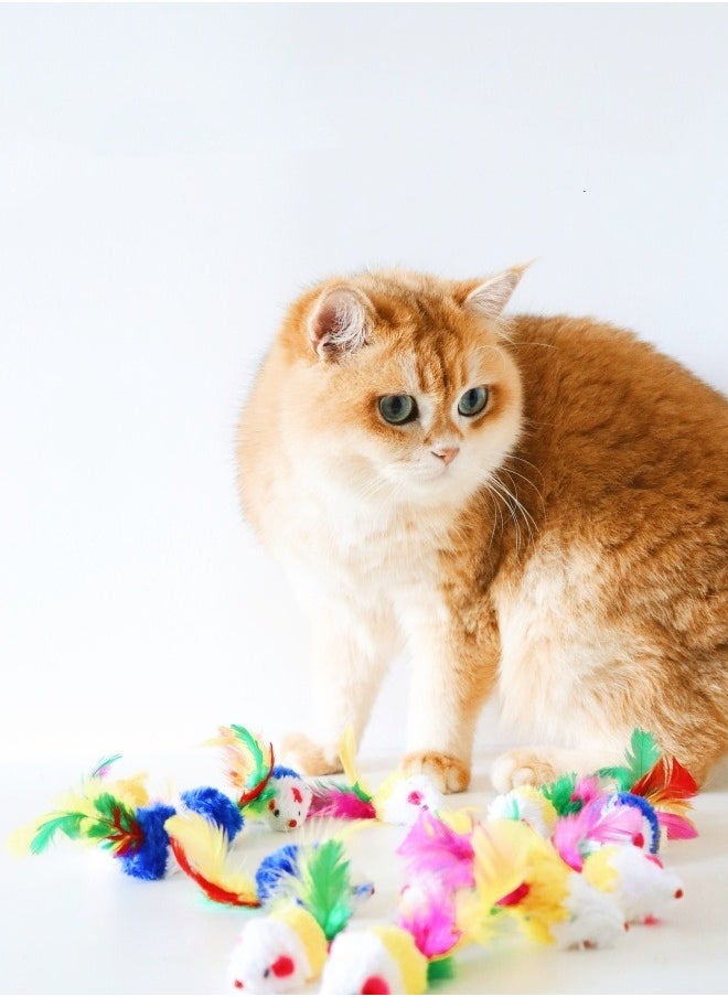 Generic 10 PCS Furry Pet Toys Mice Cat Toy Mouse Cat Catcher Toys with Tails Kitten Toy, Rattle Mouse Cat Toy Assorted Interactive Cat Toys for Indoor Kitten Sound Mouse for Cats and Kittens (Random Color)  - Image 1