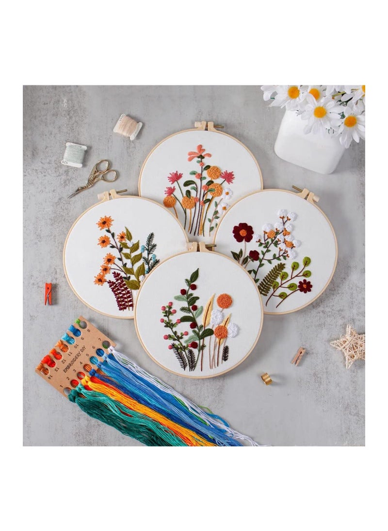 SYOSI 4 Pack Embroidery Starter Kit for Adults Cross Stitch Kits for Beginners Hand Embroidery with Flowers and Plant Patterns DIY Kits with 1 Wooden Hoop, Scissors, Threads and Needles for Adults Kids  - Image 2