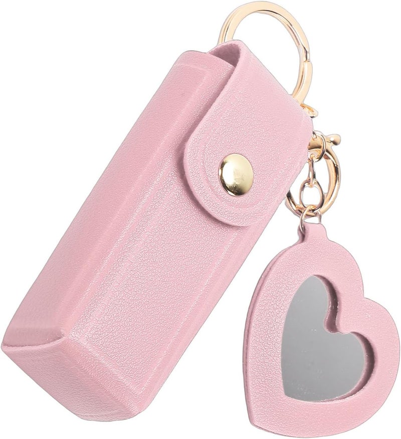 Zerodis Pu Leather Lip Balm Pouch, Cosmetic Bags Holder Keychain With Mirror Comfortable Touch Lipstick Holder Bag For Women Travel Essentials 3.54X1.18In Pu Leather Lip Balm Pouch, (Roseate) - Image 2