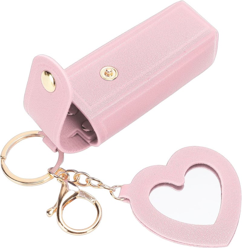 Zerodis Pu Leather Lip Balm Pouch, Cosmetic Bags Holder Keychain With Mirror Comfortable Touch Lipstick Holder Bag For Women Travel Essentials 3.54X1.18In Pu Leather Lip Balm Pouch, (Roseate) - Image 5