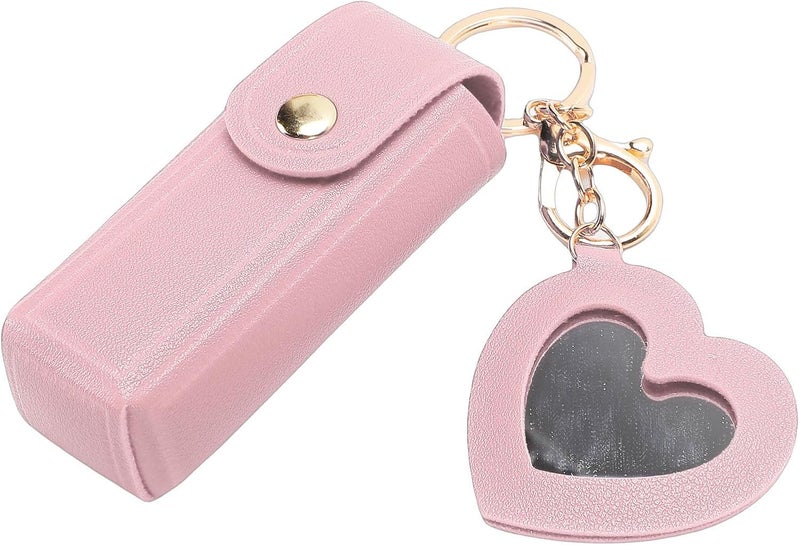 Zerodis Pu Leather Lip Balm Pouch, Cosmetic Bags Holder Keychain With Mirror Comfortable Touch Lipstick Holder Bag For Women Travel Essentials 3.54X1.18In Pu Leather Lip Balm Pouch, (Roseate) - Image 3