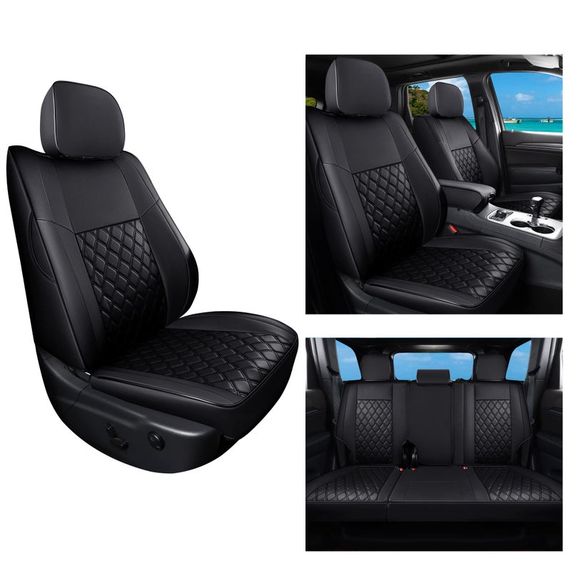 Huidasource Upgrade Grand Cherokee Seat Covers, Full Coverage Waterproof Leather Car Seat Covers, Custom Seat Cushion Protector Fit for Jeep Grand Cherokee 2011-2021 (Full Set/Black) - Image 5
