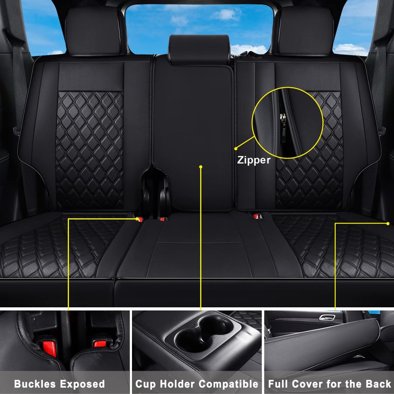 Huidasource Upgrade Grand Cherokee Seat Covers, Full Coverage Waterproof Leather Car Seat Covers, Custom Seat Cushion Protector Fit for Jeep Grand Cherokee 2011-2021 (Full Set/Black) - Image 3