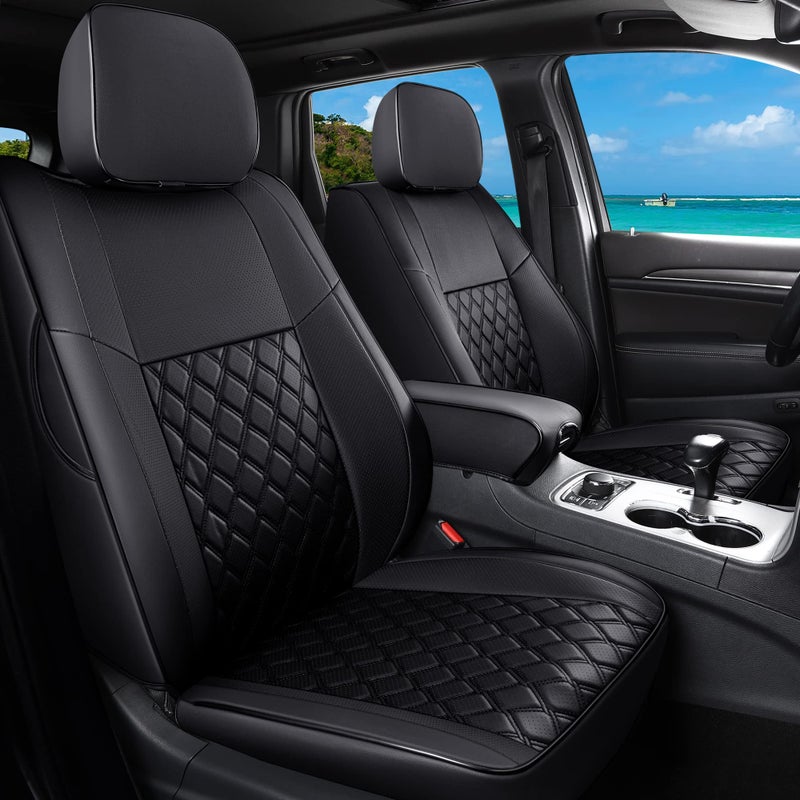 Huidasource Upgrade Grand Cherokee Seat Covers, Full Coverage Waterproof Leather Car Seat Covers, Custom Seat Cushion Protector Fit for Jeep Grand Cherokee 2011-2021 (Full Set/Black) - Image 1