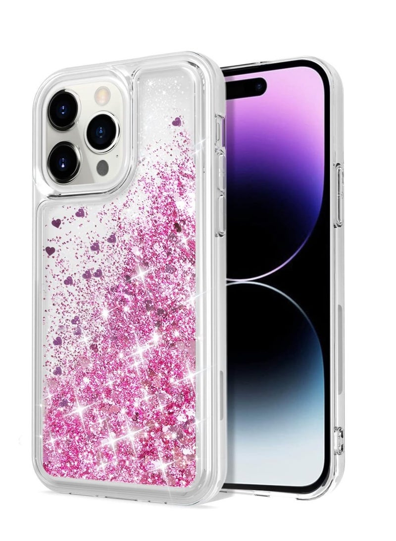 كايس كلوب جراب سائل لامع لهاتف iPhone 15 Pro Max - تصميم قلب وردي لامع، غطاء TPU شفاف مقاوم للصدمات، مقاس 6.7 بوصة - Image 1